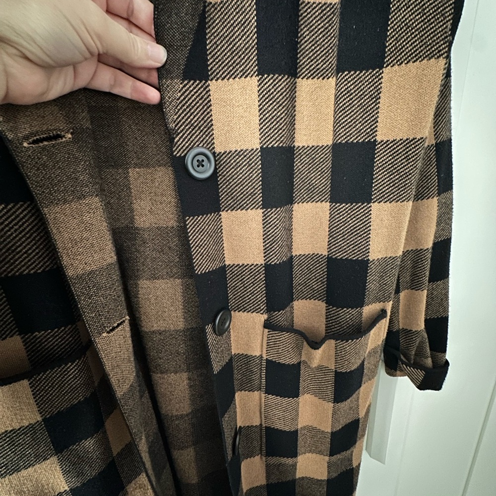 Nine West Sweater Jacket Brown & Black Buffalo Plaid Women’s Small - Picture 3 of 4